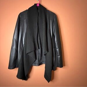 Women's Black Faux-Leather Jacket with Knit Accent
